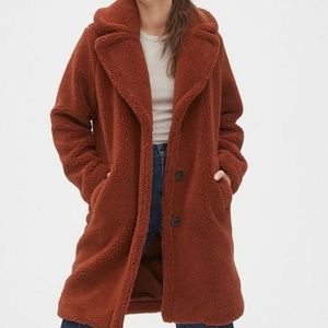 NEW Gap Oversized Teddy Sherpa Coat, sz L spice